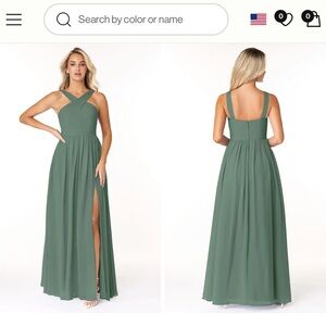 Azazie Elvira Eucalyptus A-Line Pleated Chiffon Dress